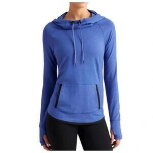 Athleta Funnel Neck Sentry Sweatshirt Thumbholes Hoodie Women's M Stretch Blue.